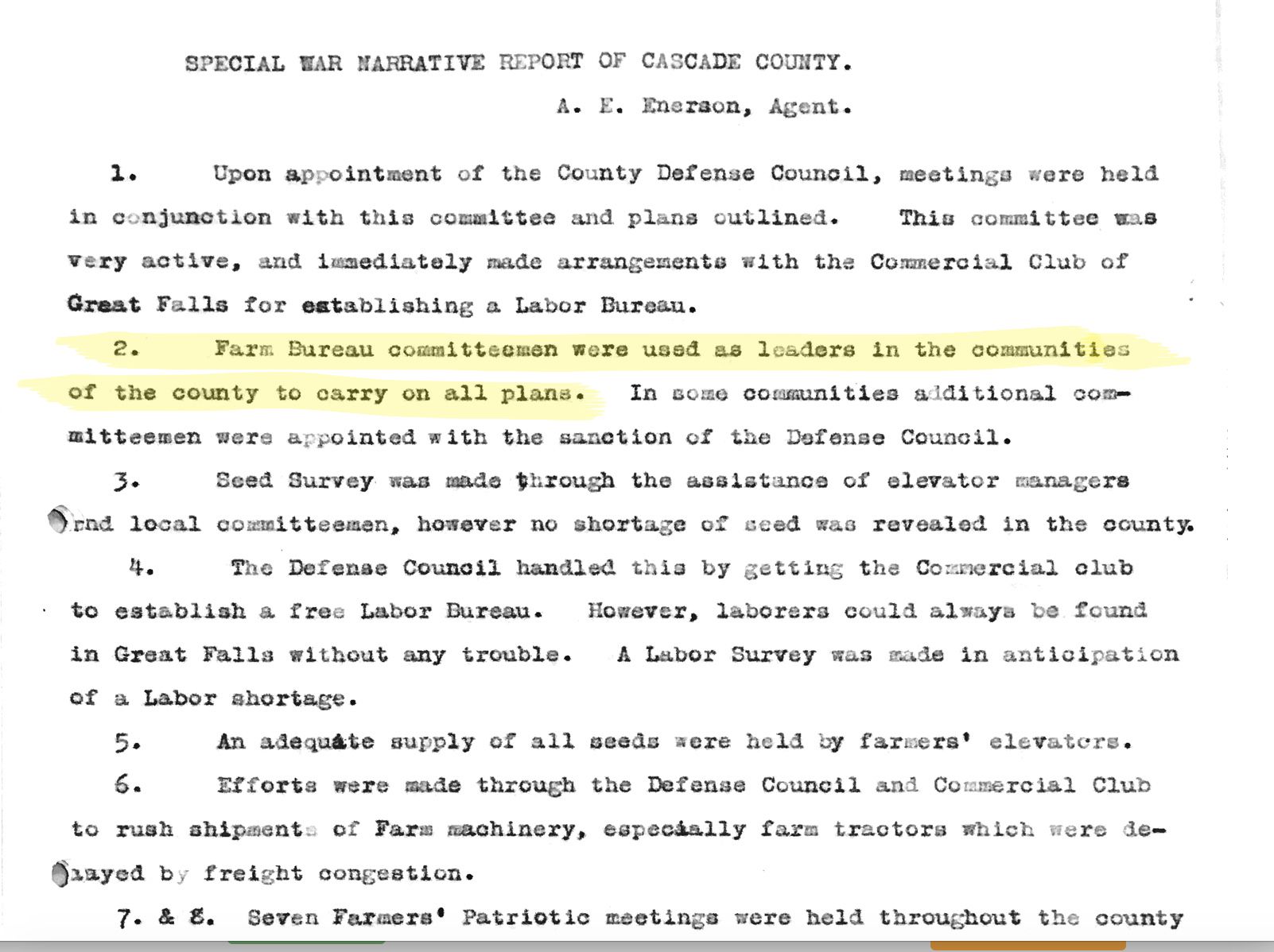 Cascade County Farm Bureau, 1917